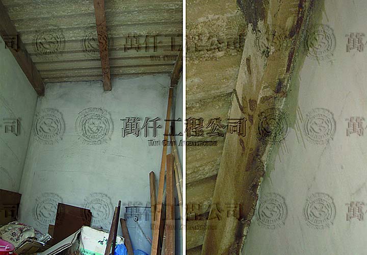 11/51 澎湖.馬公(顏公館)10 頂樓石棉瓦樓梯間還是木架的，而且快塌了，因為海邊海風及溫差大，木頭腐爛了。