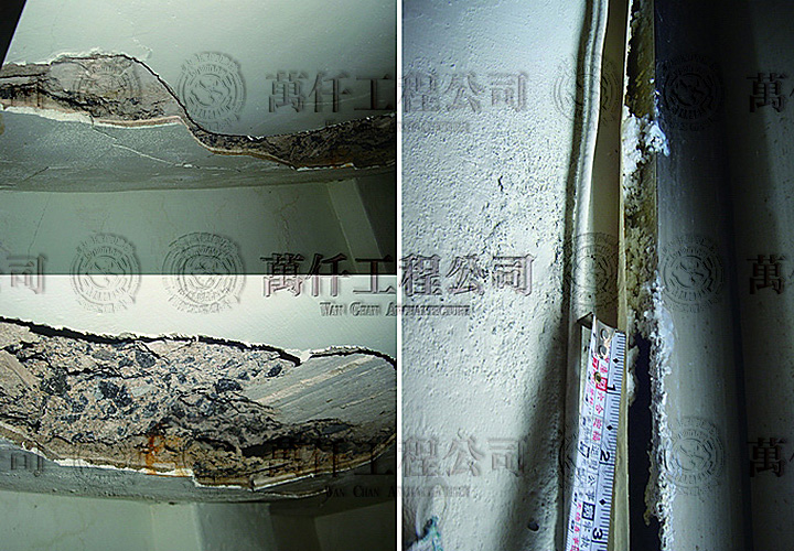 6/51 澎湖.馬公(顏公館)05 (一)即將掉落的水泥天花板可見鋼筋(真可怕!!!)。(二)鋁落地門銹出大洞。