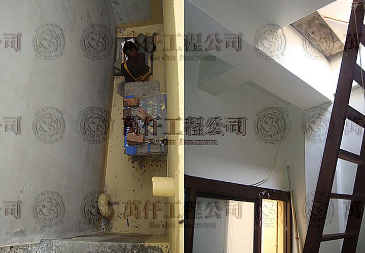 12/51 澎湖.馬公(顏公館)11 (一)由頂樓向下看2F陽台。(二)上頂樓的木梯。