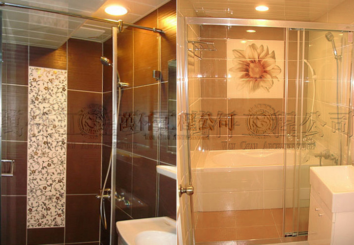 33/33 整修後的主臥室衛浴，在長方形的空間裡展現出眾的質感，壁磚及拼花也是由業主挑選西班牙進口磚