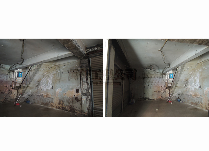5/47 走進一樓就能感受這是一棟長期沒有被善待的房屋，壁癌相當嚴重，營業用三相電的電箱居然掛在室內。