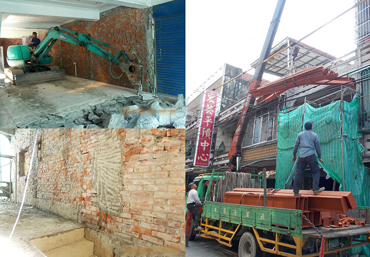 12/28 拆除工程進行中的同時，外頭吊鋼料